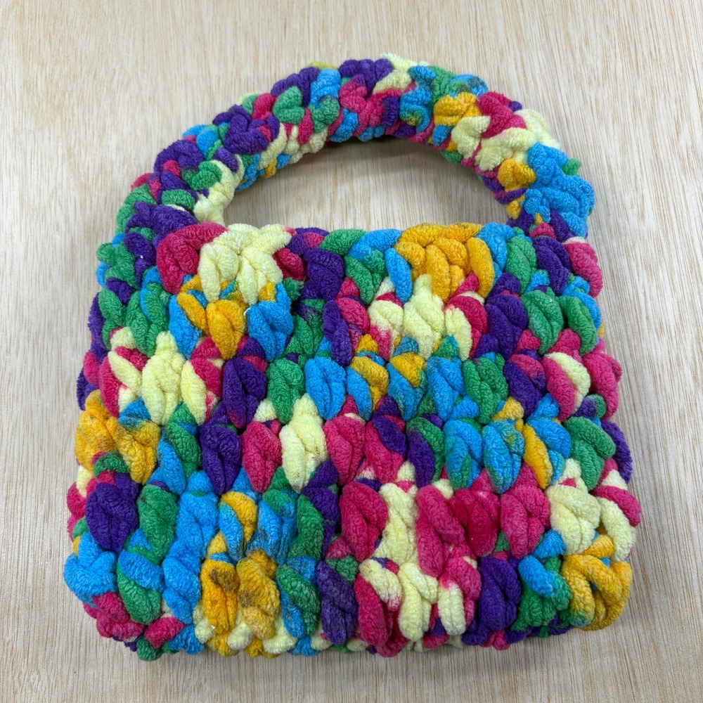 Mini Handbag Rainbow Chunky Knit Chenille Multi Color Top Handle Bag